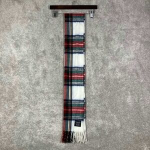 Christian Dior CASHLUXE Plaid Scarf White Red Green Tartan Fringe Acrylic Mexico
